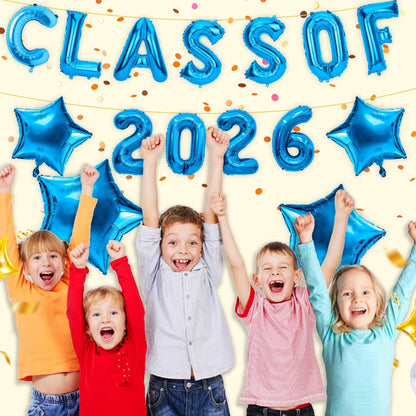 Graduation Balloons, Class of 2026 Balloons, 16Inch Gold Grad Class of 2026 Letters Foil Balloon Sign with Star Balloons, Class of 2026 Decorations for High School College Graduation Party Decorations
