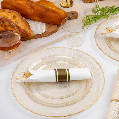 WELLIFE 350-Piece Gold Disposable Plates and Cutlery Set - Premium 10.25" Dinner Plates, 7.5" Dessert Plates, 9oz Cups & Cutlery for Weddings, Catering Events - 50 Guest Service - Elegant & Sturdy