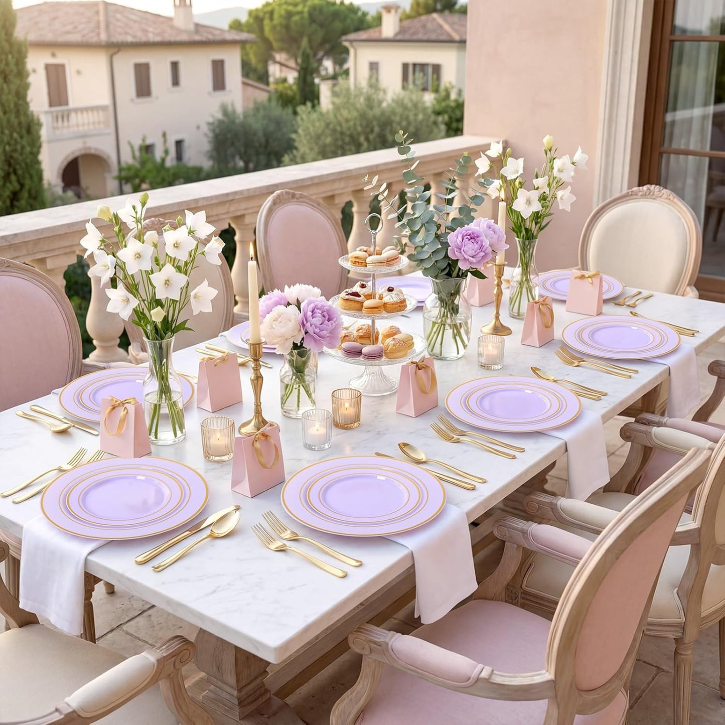 350 Pieces Black and Gold Plastic Plates with Disposable Silverware, Include 50 Dinner Plates 9”, 50 Dessert Plates 6.3”, 50 Black Cups 9 OZ, 50 Pre Rolled Napkins for Wedding Party Graduation