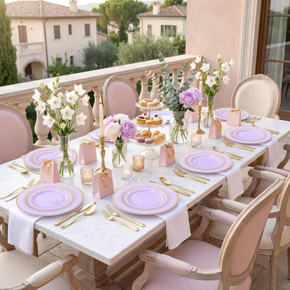 350 Pieces Black and Gold Plastic Plates with Disposable Silverware, Include 50 Dinner Plates 9”, 50 Dessert Plates 6.3”, 50 Black Cups 9 OZ, 50 Pre Rolled Napkins for Wedding Party Graduation