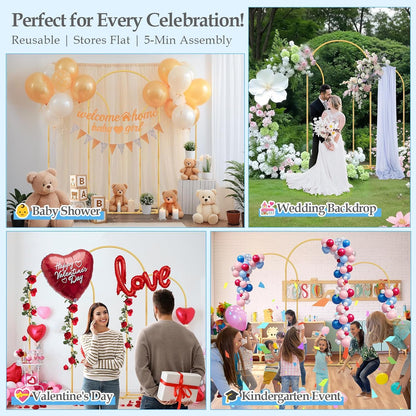 Wedding Arch Backdrop Stand, 6FT, 5FT, 4FT Set of 3 Metal Gold Balloon Arch kit Stand for Ceremony Baby Shower Birthday Bridal Party Event Background Decoration, Garden Climbing Plant Fram