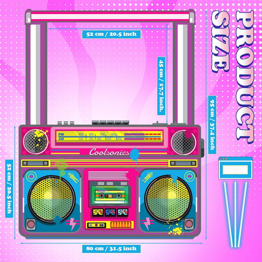 Radio Boombox Photo Booth Props for 80s 90s Party Decorations 37.4 x 31.5 inch, Retro Radio Boombox Selfie Backdrop for Hip Hop Music Theme Birthday Decorations 1980s Party Supplies