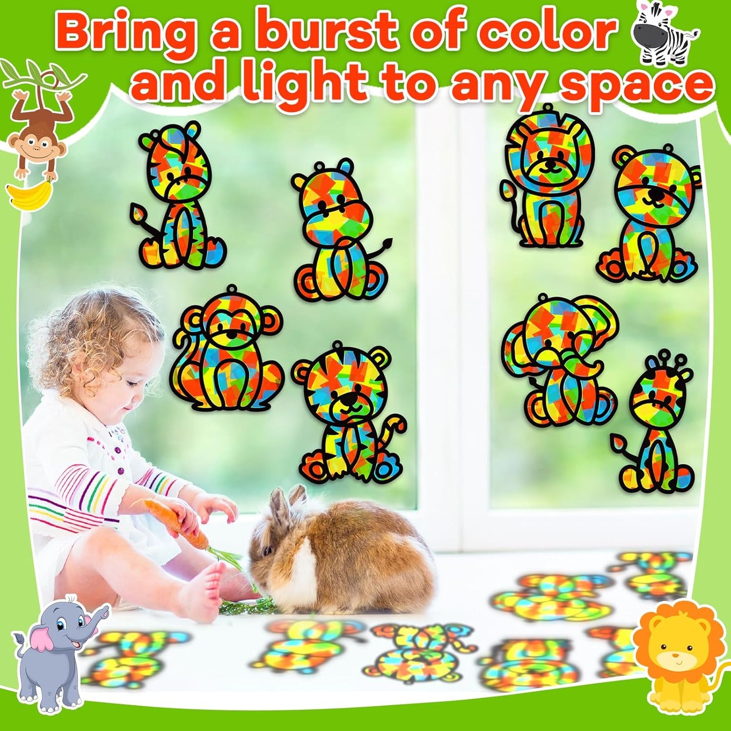 QOUBAI 32 Sets Stars Suncatchers Craft Back to School DIY Stained Glass Window Patriotic 4th of July Paper Craft Home School Classroom Decor Kid Birthday Gift Creative Art Activity Game - Colors A
