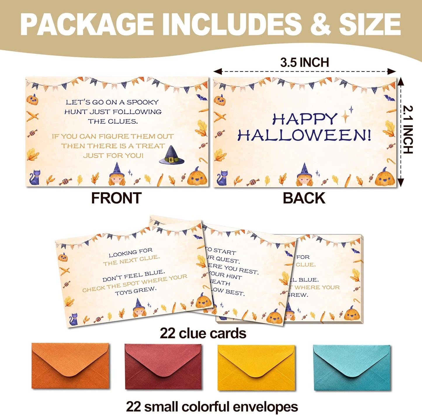 Halloween Scavenger Hunt Cards, Scavenger Hunt Clue Game Card for Adults Family, Halloween Party Decorations Supplies, 21 Cards with Envelopes- B02