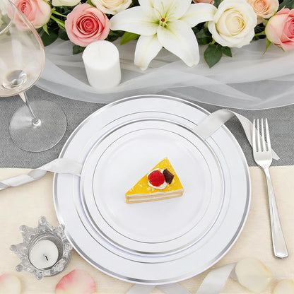 FLOWERCAT 60PCS White Plastic Plates - Heavy Duty White Disposable Plates for Mother's Day/Birthday Party/Wedding -serve for 30 guests Include 30PCS 10.25" & 30PCS 7.5" Plates for Party