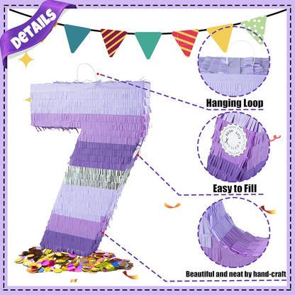 PCFING 20 Inch Number 1 Piñata Purple Silver with 30 Inch Piñata Stick Blindfold Confetti for Boy Girl Kids Birthday Party Decorations, Anniversary Celebration, Fiesta