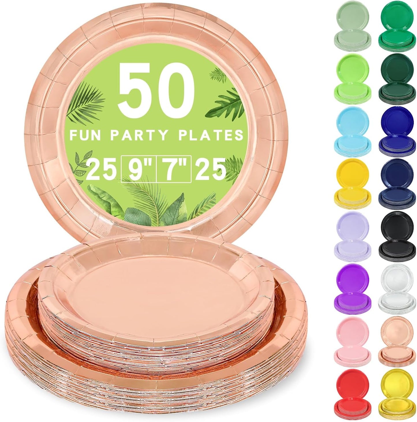 LANLISA 50 Pcs Pink Paper Plates Disposable, 25-9" & 25-7" Disposable Birthday Cake Dessert Plates For Valentines Day, Baby Shower, Easter Party, Mothers Day Party Supplies
