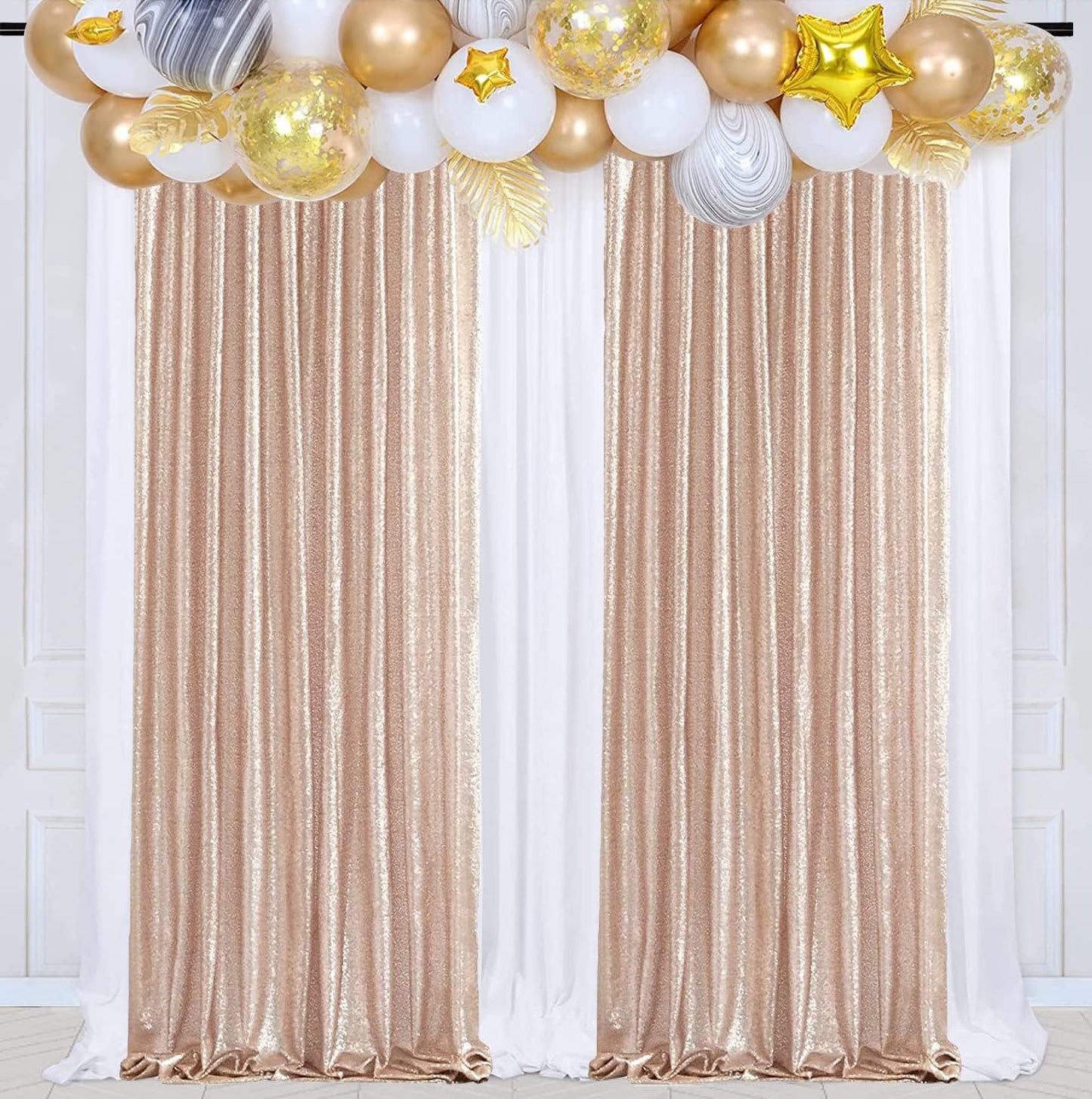 Poise3EHome Black Sequin Backdrop Curtains, 2 Panels 2FTx8FT Glitter Photo Booth Backdrop for Halloween Birthday Bachelorette Wednesday Twilight Party Decorations