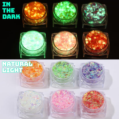 Teenitor 6 Colors Glow in The Dark Glitter Gel, Face Glitter Gel, Body Glitter Hair Glitter for Carnival Makeup UV Black Light Party Cheer Raves Festivals