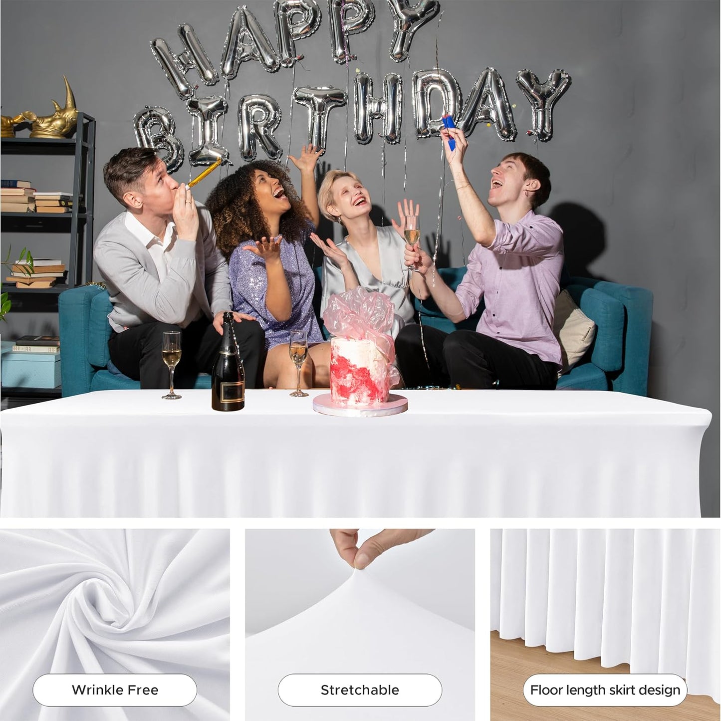 HolidayIdeas 2 Pack Spandex Table Skirt for 6 Ft Rectangle Tables, Black Fitted Stretch Tablecloth 30 x 72 Inch, Wrinkle Resistant Ruffle Design for Wedding Banquets, Trade Shows, Parties