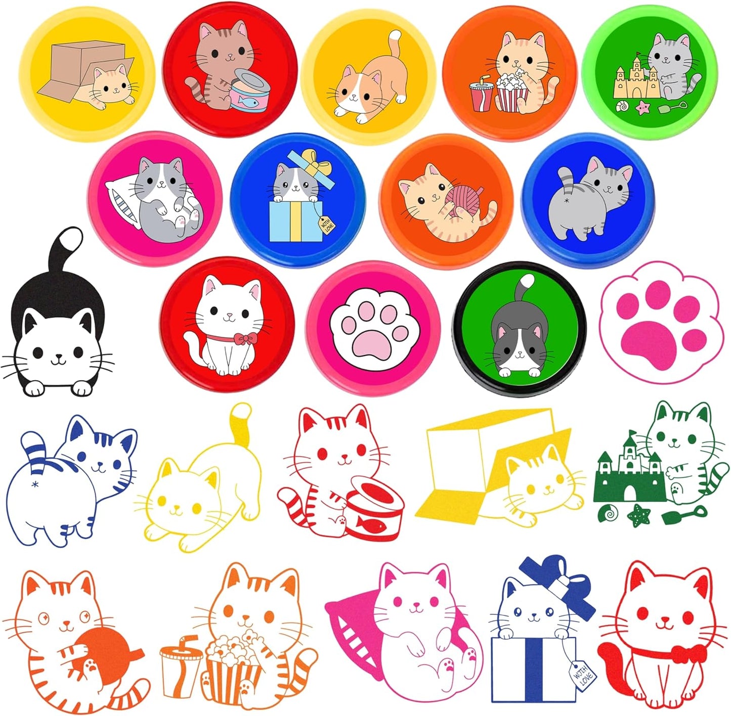 Cat Themed Stamps for Kids, Themed Cute Cat Birthday Party Favors Decorations Supplies 12PCS Cat Self-Inking Stampers Classroom Gifts Cute for Boys Girls Rewards Birthday Party Gifts Ideals Prizes