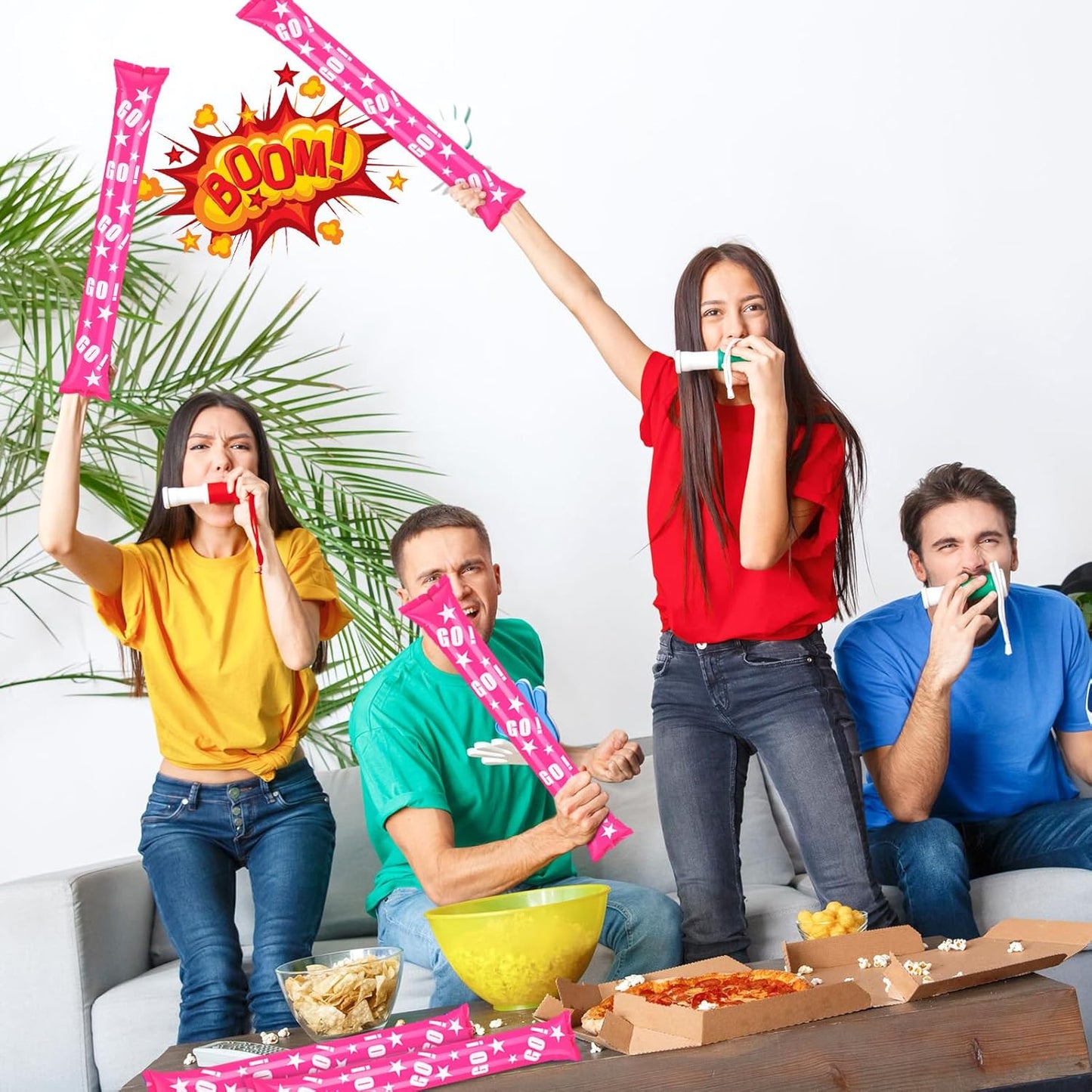 Hungdao 100 Pcs Thunder Sticks Spirit Boom Sticks Cheerleading Football Noise Makers Inflatable Noisemakers for Party Dance Basketball Sporting Event