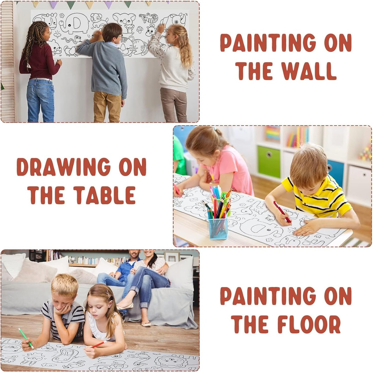 2PCS Children's Drawing Roll, Coloring Paper Roll for Kids Gift, 120 * 11.8 Inches DIY Painting Drawing Paper Roll, Sticky Drawing Paper Roll, Early Educational Toys for Kids (Animal World)