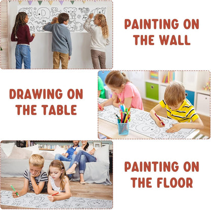 2PCS Children's Drawing Roll, Coloring Paper Roll for Kids Gift, 120 * 11.8 Inches DIY Painting Drawing Paper Roll, Sticky Drawing Paper Roll, Early Educational Toys for Kids (Animal World)
