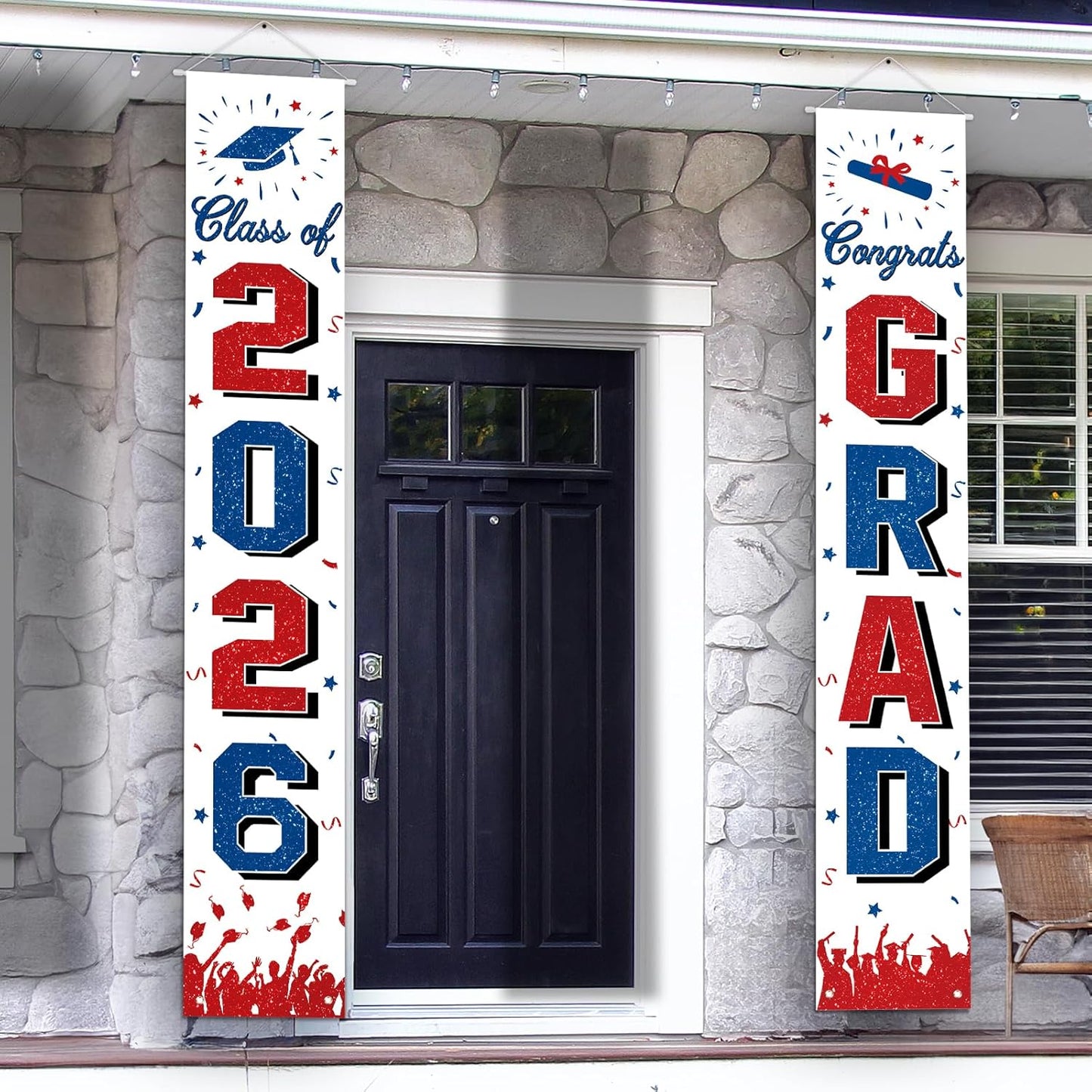 2026 Graduation Decorations, Graduation Banner Class of 2026, Hanging Congratulations/Congrats Grad Banner for Door and Porch, Party Decor - Black