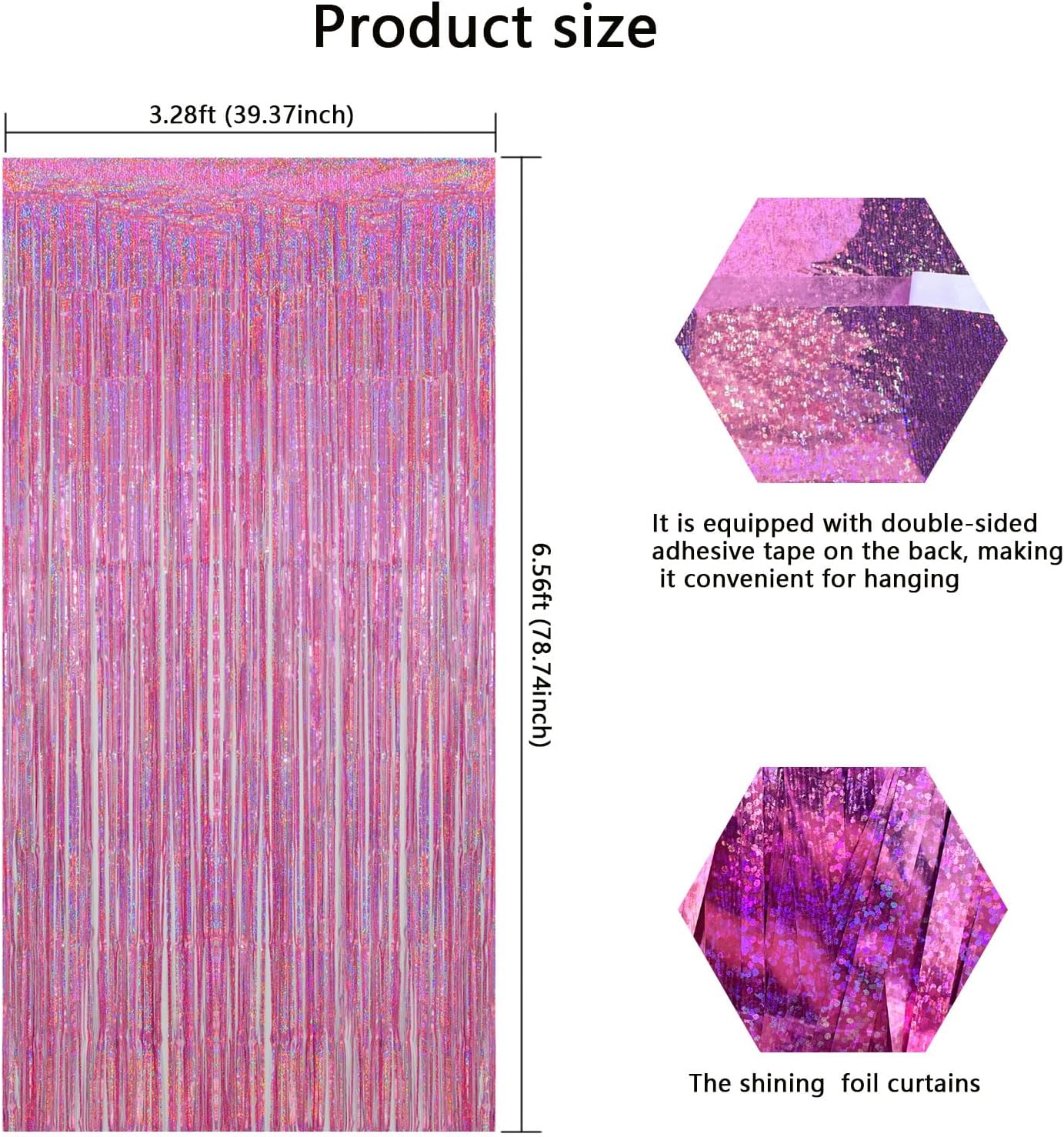 Iridescent Party Decorations Fringe Backdrop, Sparkling Holographic Foil Fringe Tinsel Curtains for Frozen Mermaid Birthday Party Decor - 3.28x6.56ft 2 Packs
