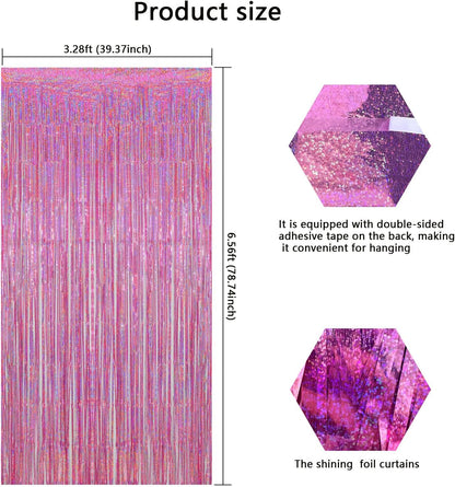 Iridescent Party Decorations Fringe Backdrop, Sparkling Holographic Foil Fringe Tinsel Curtains for Frozen Mermaid Birthday Party Decor - 3.28x6.56ft 2 Packs
