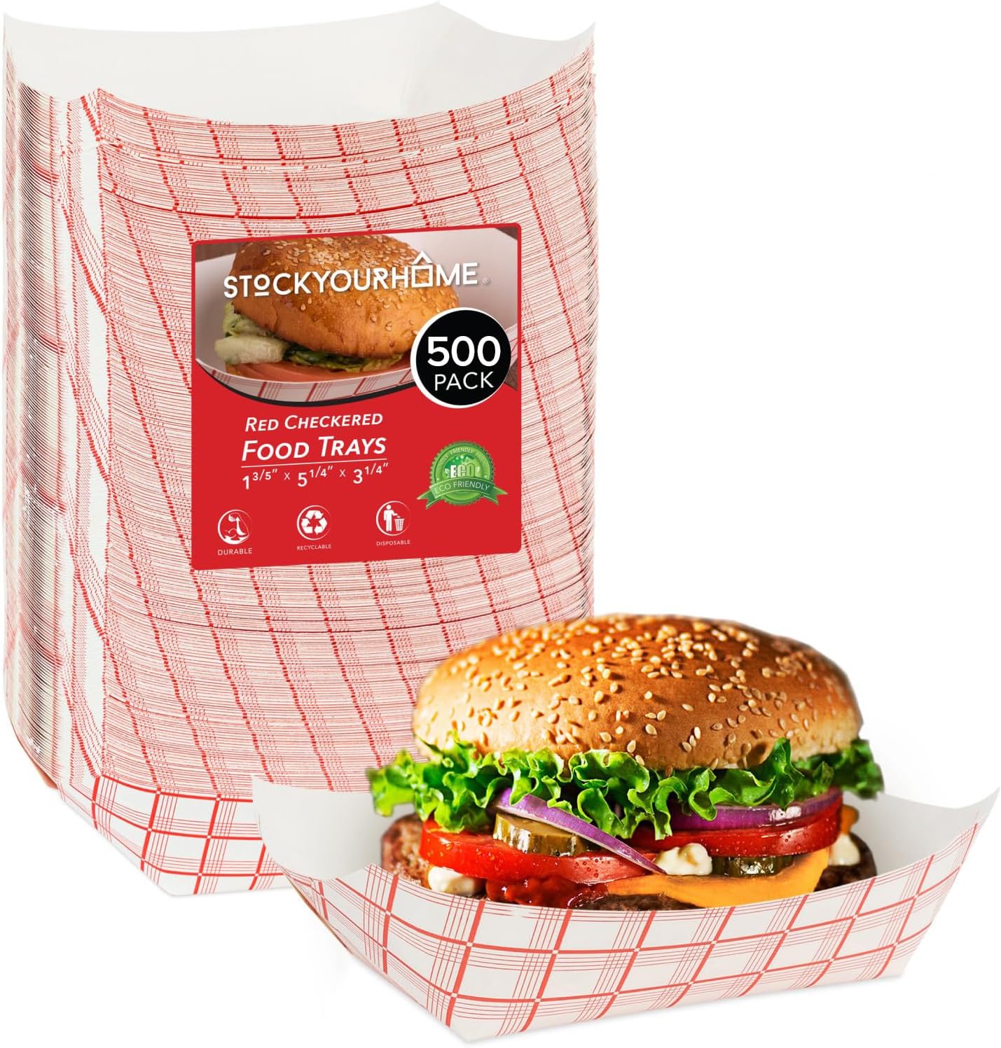 Stock Your Home Medium Paper Food Boats (100 Pack) – 2 lb Disposable Red & White Checkered Trays, Eco-Friendly Serving Boats for Concessions, Nachos & Condiments (4.5" x 2.75")