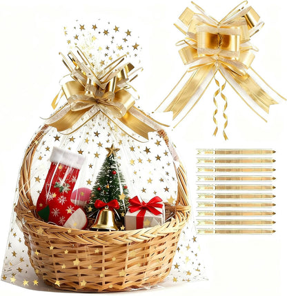 100 Pcs Star Printed 5"X 7" Gift Wrap Cello Cellophane Treat Bags Party Favor bags Clear Candy Cookie Bag Plastic Poly Goodie Storage Bag with Twist Ties for Bakery,Birthday, Wedding ,Party Decorations (Gold)
