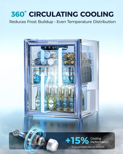 EUHOMY 4.5 Cu.ft Beverage Refrigerator and Cooler, 145 Can Mini fridge with Glass Door for Soda Beer Wine, Small Drink Dispenser with Digital Adjustable Thermostat for Home Office Bar
