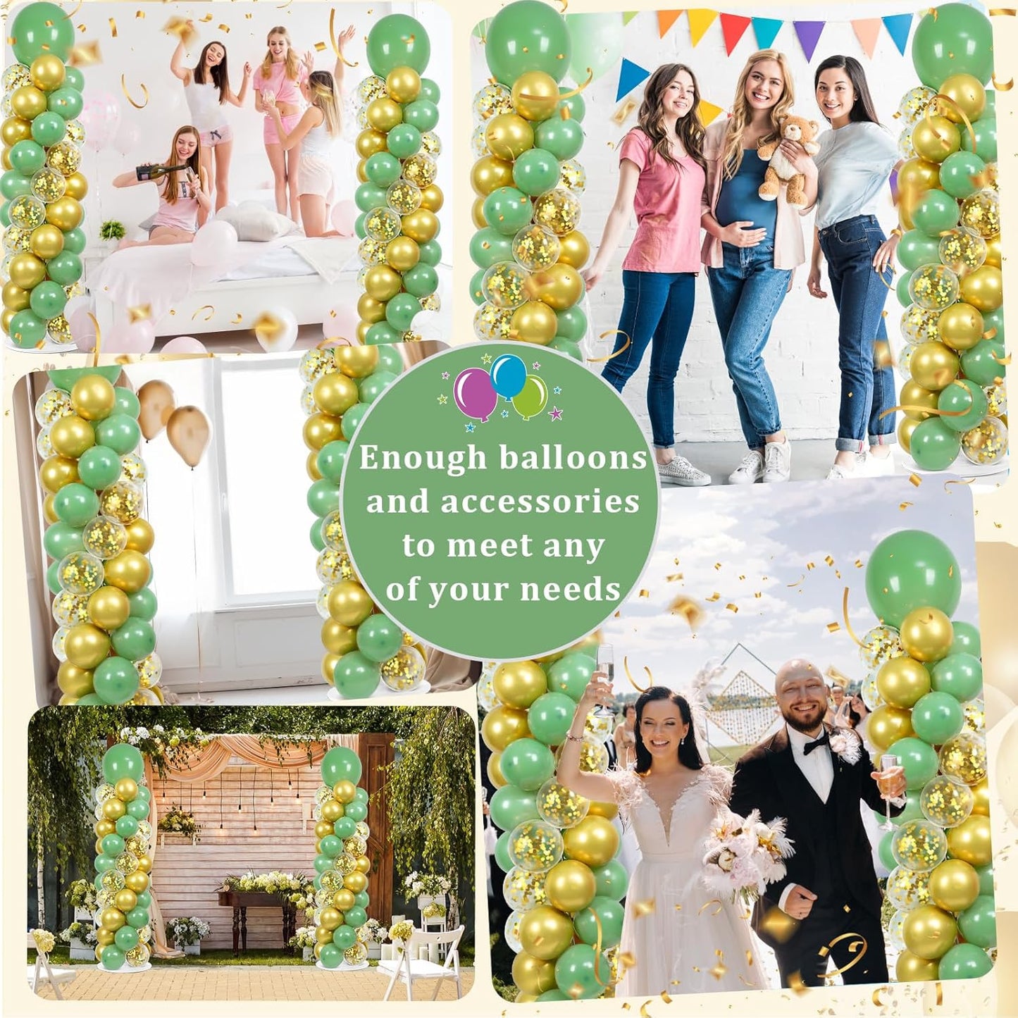 2 Set Black and Gold Balloons Column Stand Kit with 100 Balloons Adjustable Balloon Stand with Bases for Floor Black Gold Confetti Balloon Column Kit for Bridal Shower Valentine Birthday Party Decor