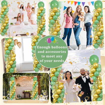 2 Set Black and Gold Balloons Column Stand Kit with 100 Balloons Adjustable Balloon Stand with Bases for Floor Black Gold Confetti Balloon Column Kit for Bridal Shower Valentine Birthday Party Decor