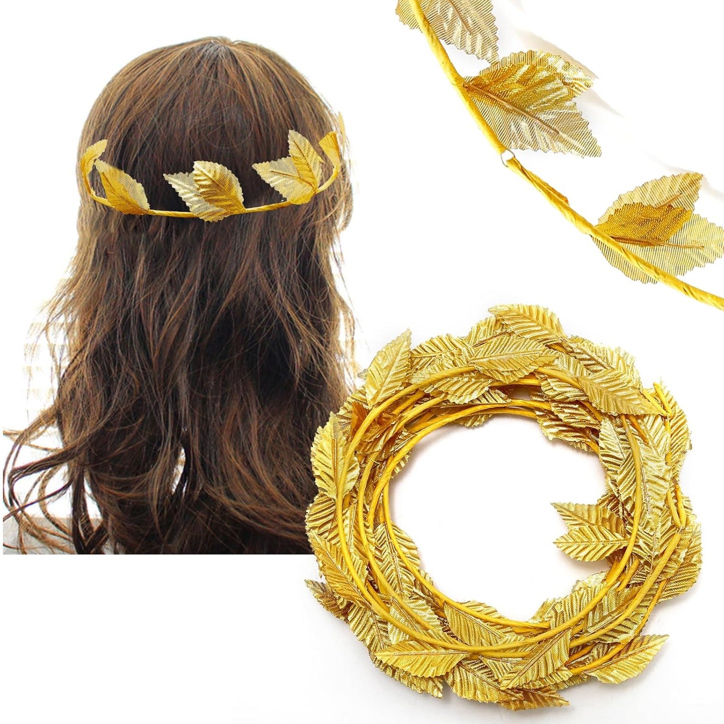 Hoypeyfiy 12 Pcs Gold Laurel Crown Wreath Headbands, Greek Goddess Roman Leaf Headpiece for Toga Party, Halloween Cosplay, Wedding, Prom, Festival Costume Accessories