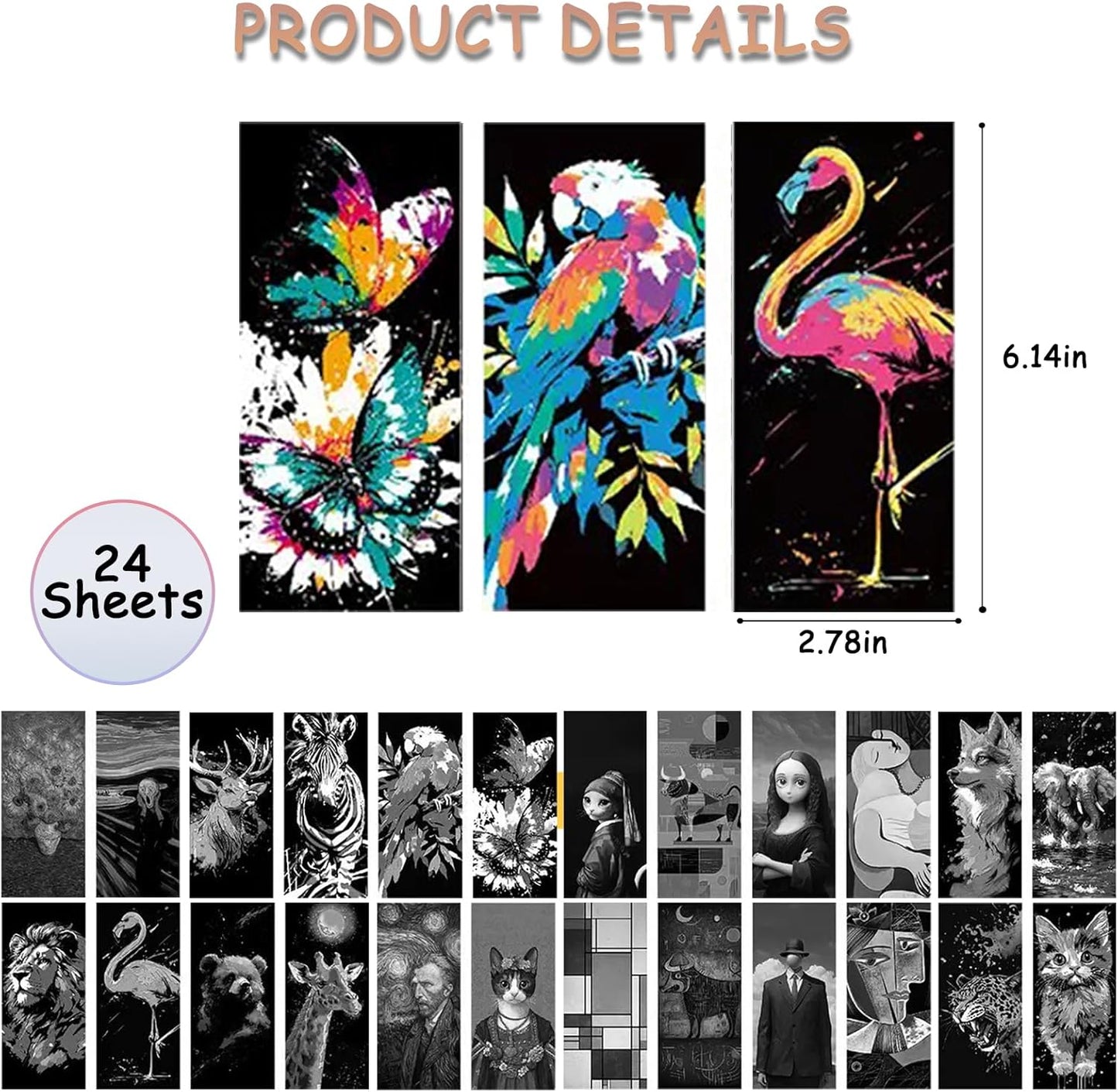 Scratch Art Bookmarks Kit, 24 Sheet Paper with Scratching Tools for DIY Party Favors, Christmas Stocking Stuffers