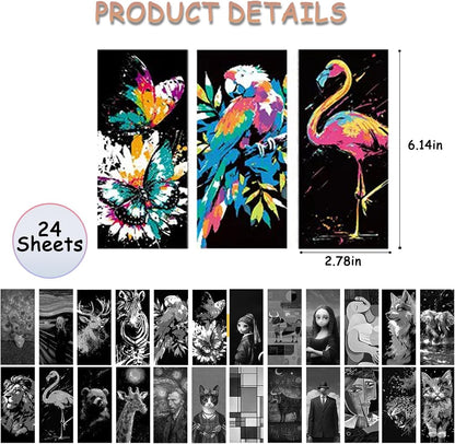 Scratch Art Bookmarks Kit, 24 Sheet Paper with Scratching Tools for DIY Party Favors, Christmas Stocking Stuffers