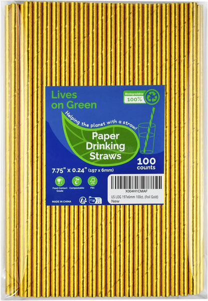 Disposable Paper Straws Solid Green - 7.75'' x 0.24'', 100 Counts - for Drinking, Beverage, Juice, Soda, Bar Supplies