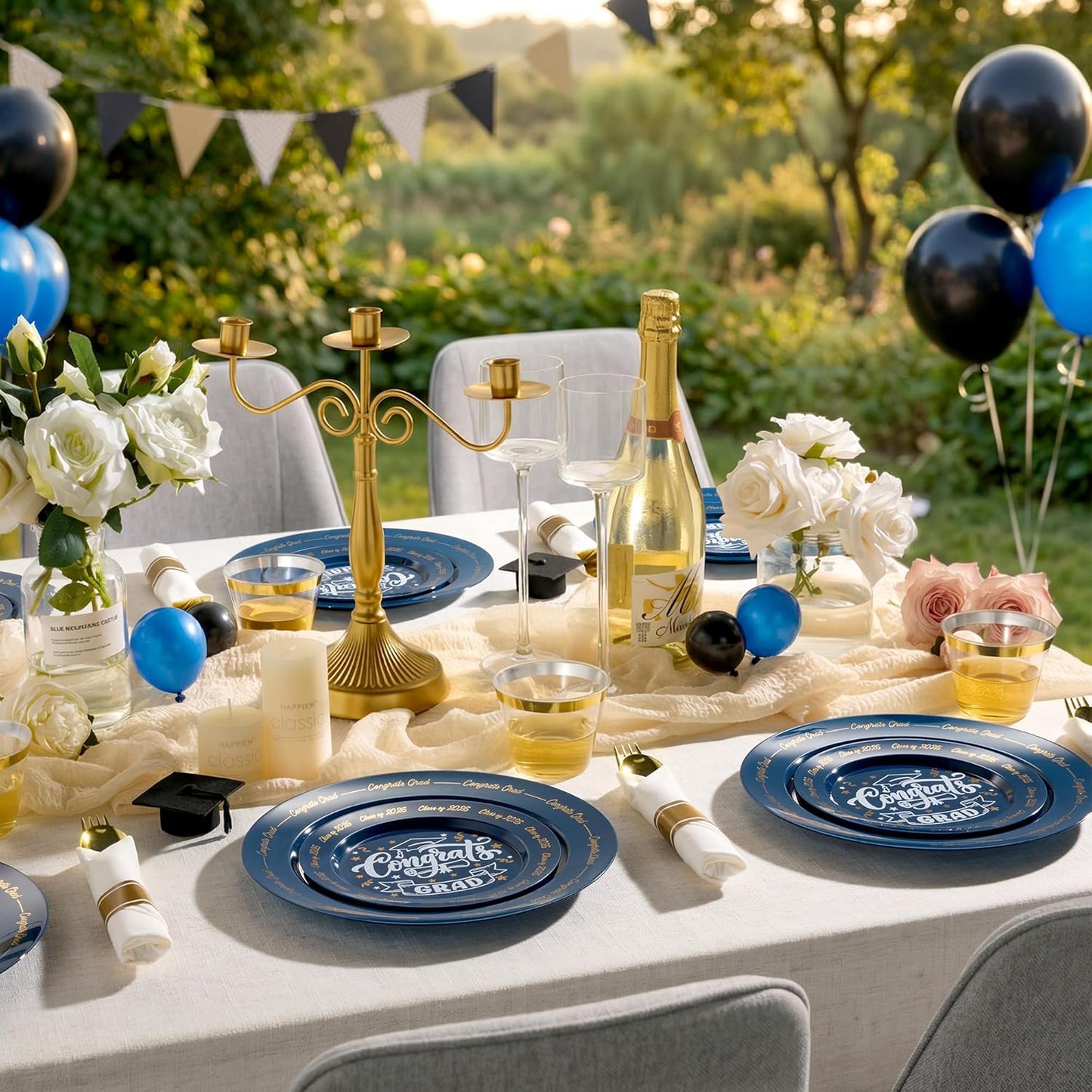 Goodluck 350 Piece Silver Plastic Dinnerware Set for 50 Guests, Fancy Disposable Plates for Party, Include: 50 Dinner Plates, 50 Dessert Plates, 50 Pre Rolled Napkins with Silver Silverware, 50 Cups