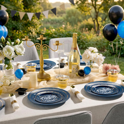 Goodluck 350 Piece Silver Plastic Dinnerware Set for 50 Guests, Fancy Disposable Plates for Party, Include: 50 Dinner Plates, 50 Dessert Plates, 50 Pre Rolled Napkins with Silver Silverware, 50 Cups