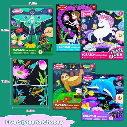 BAOXUE Scratch Art for Kids, Mermaids Black Rainbow Scratch Paper Set-Arts And Crafts & Supplies, DIY Activity & Party Games, Mermaid Toys Gifts for Toddlers, Girls