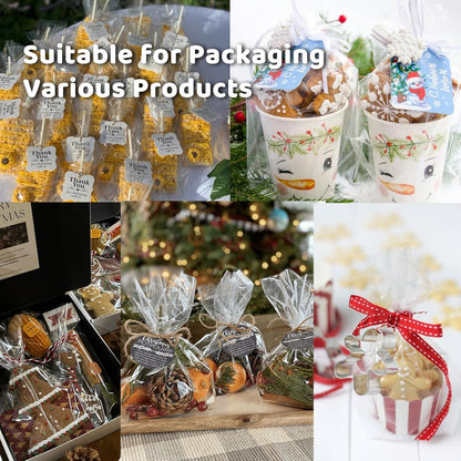 WIKDAY Cellophane Bags 100 PCS 6x10 Inches Clear Gift Gags with Ties Plastic Treat Party Favor Candy Bags for Gift Giving, Packaging Snack, Products