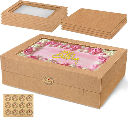 MUMULULU 4 PCS 19x14x4 Inch Cake Boxes with Cake Board White Sheet Rectangular Bakery Boxes with Window for Donuts Cookies Dessert Cupcakes Pastry Baking Pie Packaging