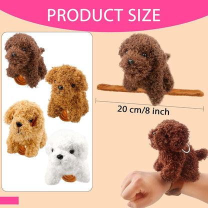 12 Pcs Stuffed Dog Animal Slap Bracelets Plush Puppy Slap Bracelets Teddy Dog Stuffed Slap Wrist Bracelets Bulk for Birthday Party Gifts Favors Goodie Bag Fillers