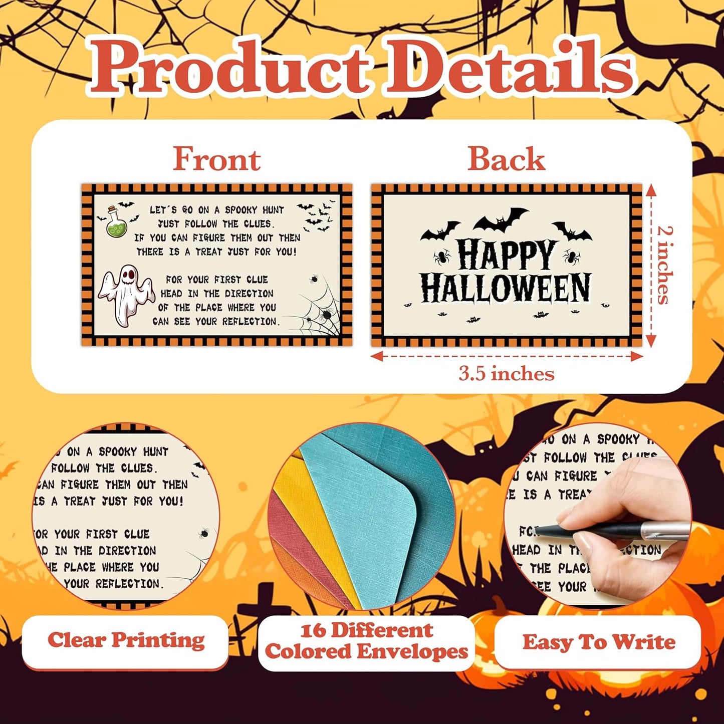 Halloween Scavenger Hunt Clue Cards, Magical Scavenger Hunt Games for Adults, Halloween Fall Pumkin Holiday Birthday Party Supplies Activities Outdoor Indoor(16 Clues Cards with Envelopes), 11