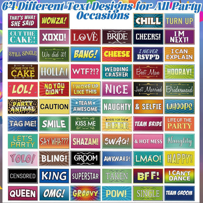 AceOrbit 64 Designs Funny Photo Booth Prop for All Occasion Double Sided 11x5.5'' Photobooth Props Sign Decor DIY Waterproof Selfie Sign for Wedding Graduate Birthday Party Supplies(Classic Style)