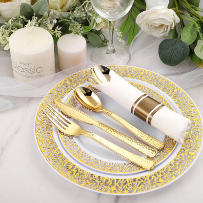 Supernal 180Pcs Silver Plastic Silverware Set, Elegant Hammered Design Heavy Duty Disposable Cutlery, Includes 60 Forks, 60 Knives, 60 Spoons,Silver Plastic Utensils for Wedding, Parties,Events