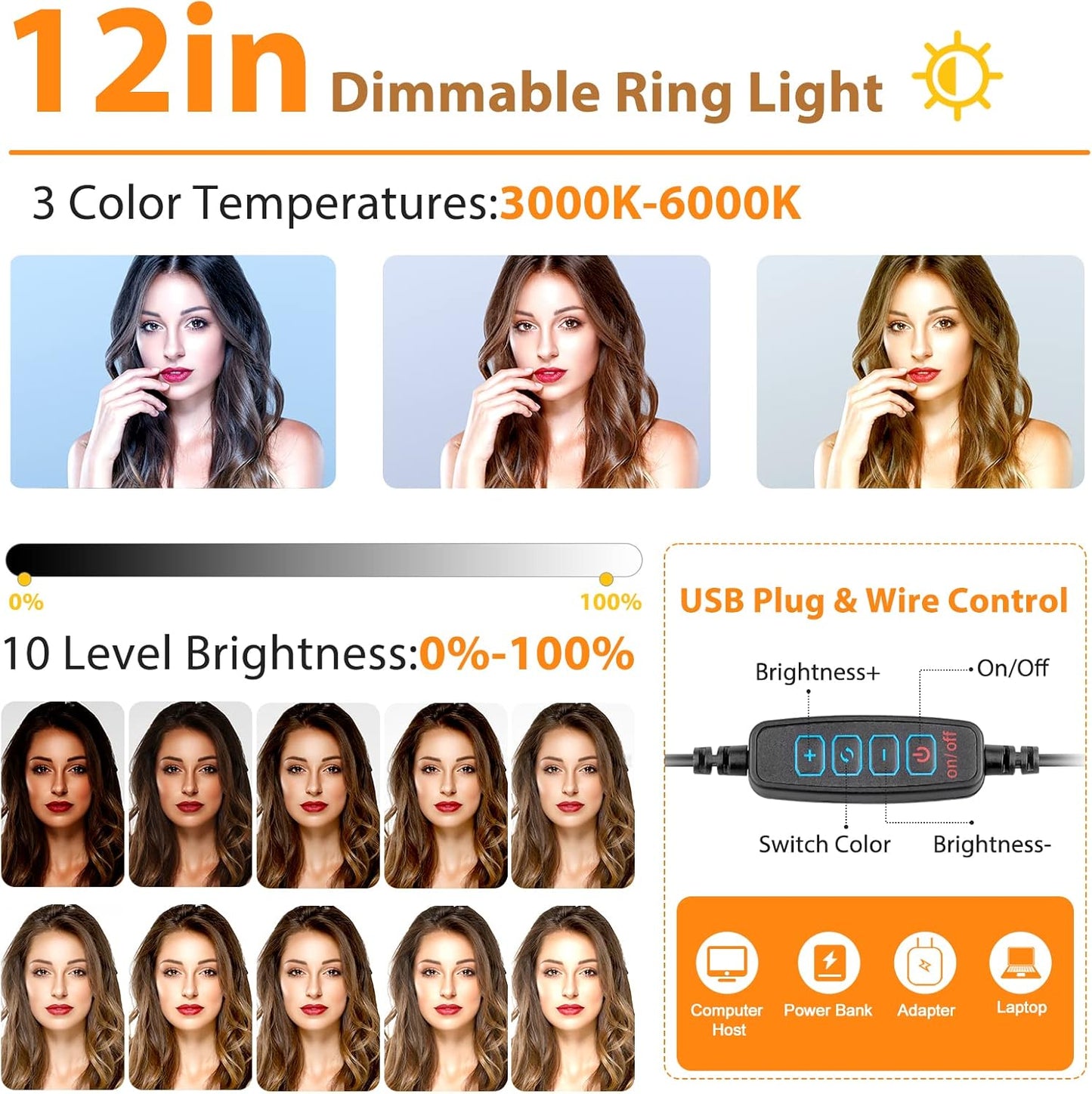 UBeesize 12'' LED Ring Light with 62'' Tripod Stand, Selfie Ring Light for Video Recording, Live Streaming, TikTok & YouTube, Compatible with iPhone & Android (Black)