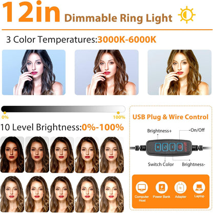 UBeesize 12'' LED Ring Light with 62'' Tripod Stand, Selfie Ring Light for Video Recording, Live Streaming, TikTok & YouTube, Compatible with iPhone & Android (Black)