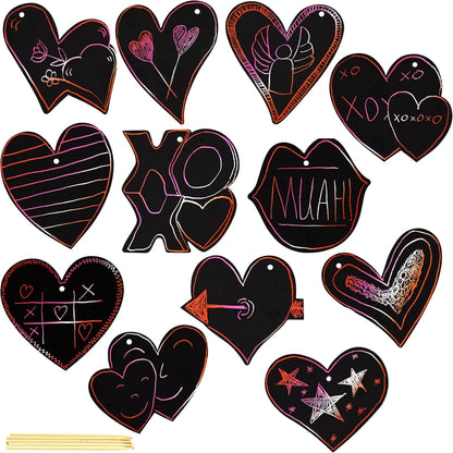 Iconikal Valentines Day 48 Ornament Cards with 24 Sticks Magic Scratch Art Hearts, Bulk Pack for Kids, Red, Pink and White Background