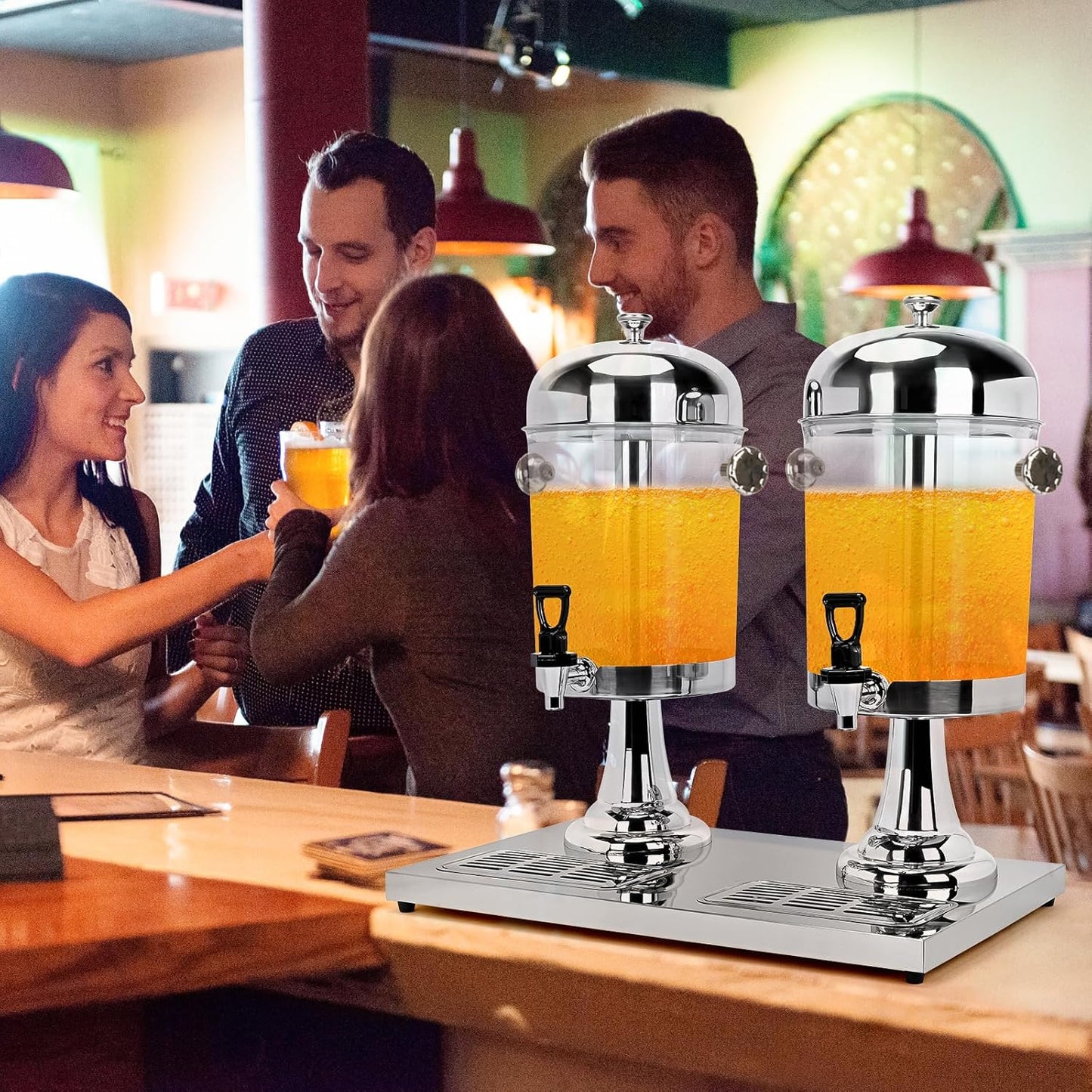 4.4 Gallon/16 L Beverage Dispensers, Stainless Steel Drink Dispenser, PE Beverage Dispensers with Stand Cold Dispenser with Centre Ice Core and Drip Trays for Parties Banquets Picnic