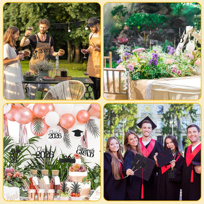 Graduation Decorations 2026, 20 PCS Sparkling Black Double-Sided Centerpiece Sticks for Tables, Class of 2026 Table Toppers and Party Supplies