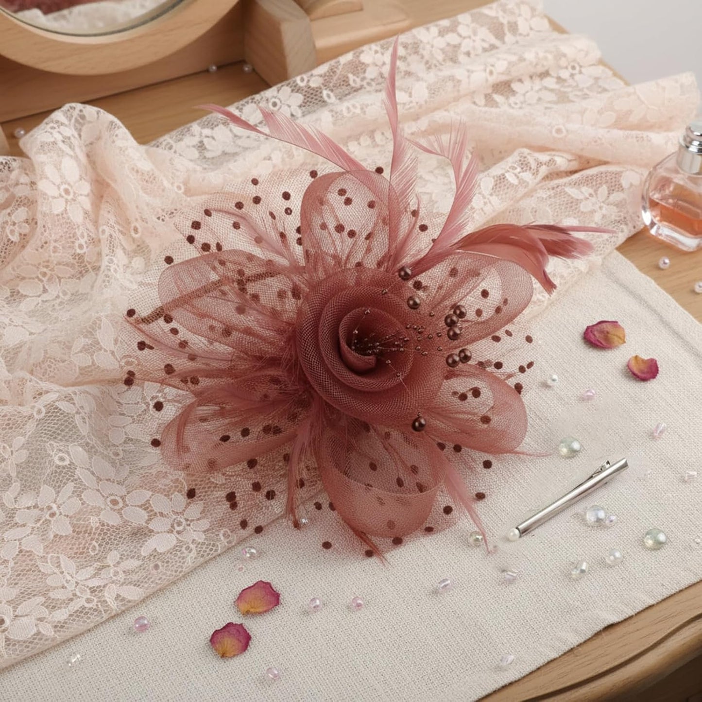 DRESHOW Fascinators Hat Flower Mesh Ribbons Feathers on a Headband and a Clip Tea Party Headwear for Girls and Women - Colors A