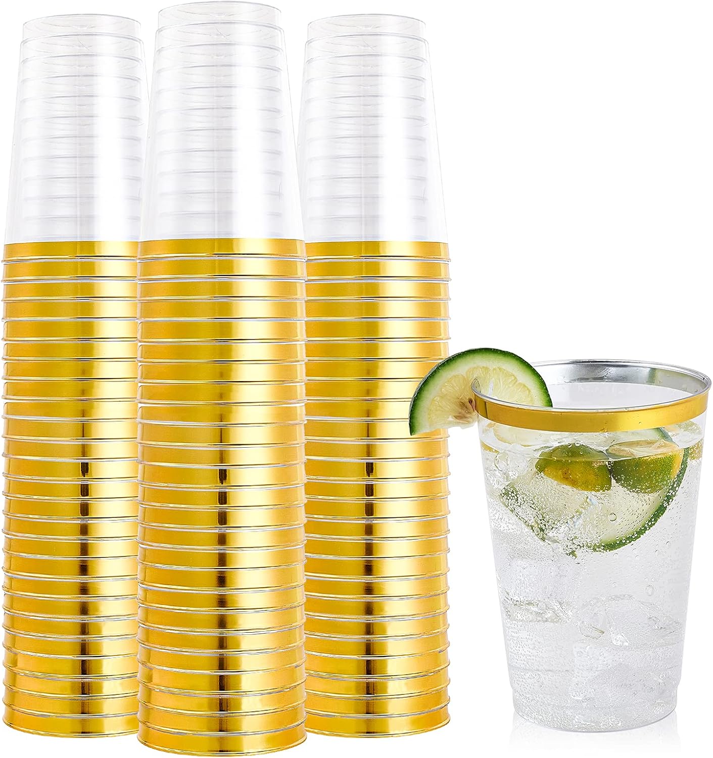 FOCUSLINE 100 Pack 14 oz Clear Plastic Cups, Disposable Cups Large Reusable Plastic Tumblers, Heavy-duty Clear Cups 14 Ounce for Wedding Party, Thanksgiving, Halloween, Christmas