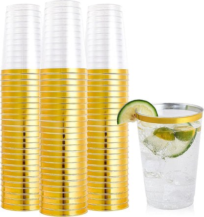 FOCUSLINE 100 Pack 14 oz Clear Plastic Cups, Disposable Cups Large Reusable Plastic Tumblers, Heavy-duty Clear Cups 14 Ounce for Wedding Party, Thanksgiving, Halloween, Christmas