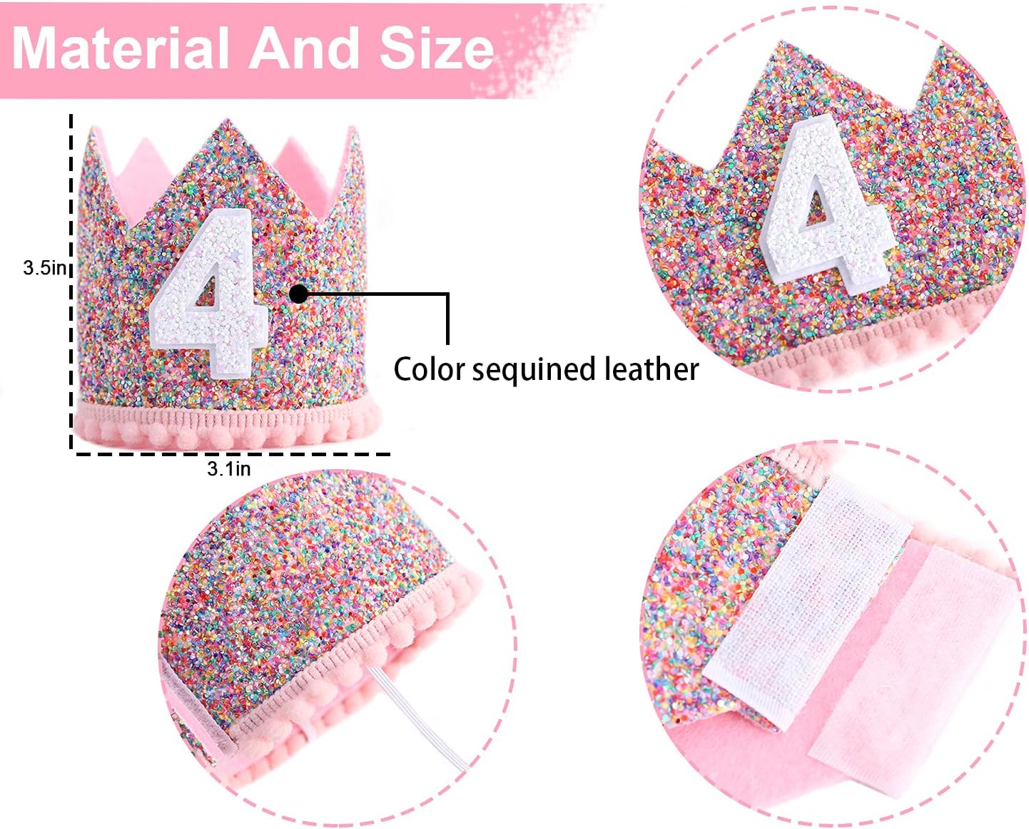Rainbow Crown - 4th Birthday Party Glitter Crown, Kids Birthday Hats, Baby Photo Props, Little Girls Hair Accessories