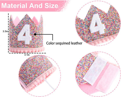 Rainbow Crown - 4th Birthday Party Glitter Crown, Kids Birthday Hats, Baby Photo Props, Little Girls Hair Accessories