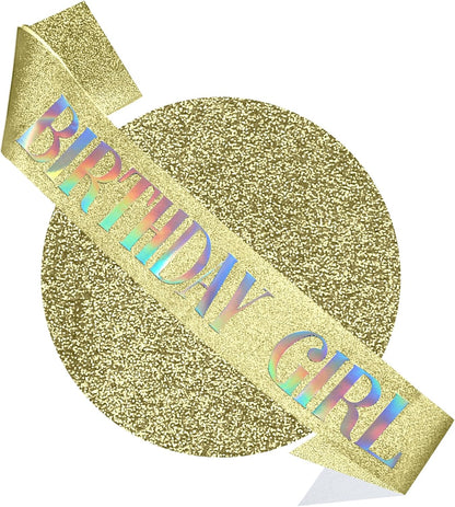 RUDONG M Birthday Girl Sash Glitter - Silver Birthday Sash for Women & Girls | Sweet 16/18th/21st/30th/40th/50th/60th/70th, All-Age Celebration Party Decor